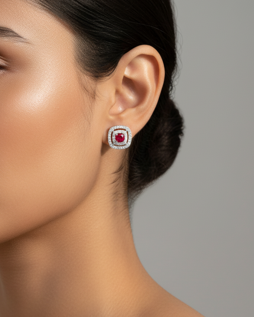 Ruby Halo Stud Earrings