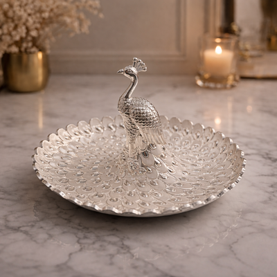 White Enamel Peacock Tray