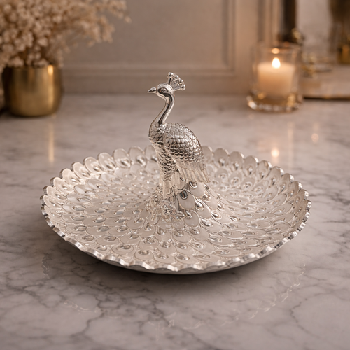 White Enamel Peacock Tray