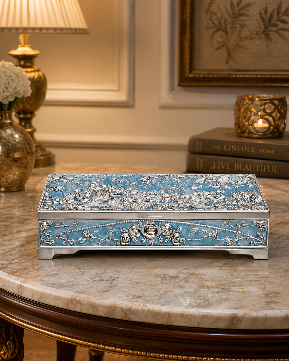 Silver Plated Enamel Cash Box