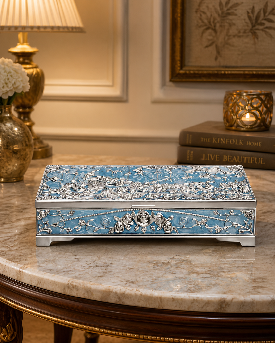 Silver Plated Enamel Cash Box