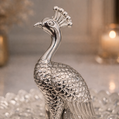 White Enamel Peacock Tray