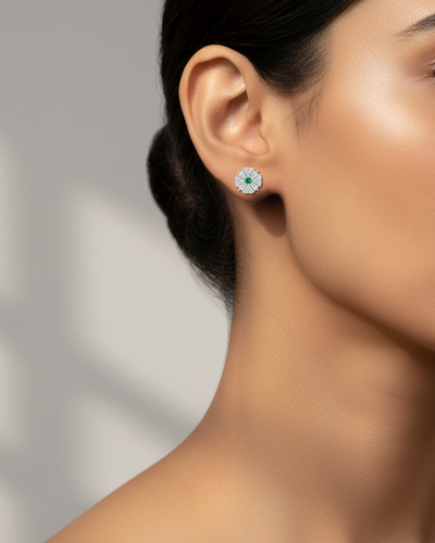 Emerald Sunburst Stud Earrings