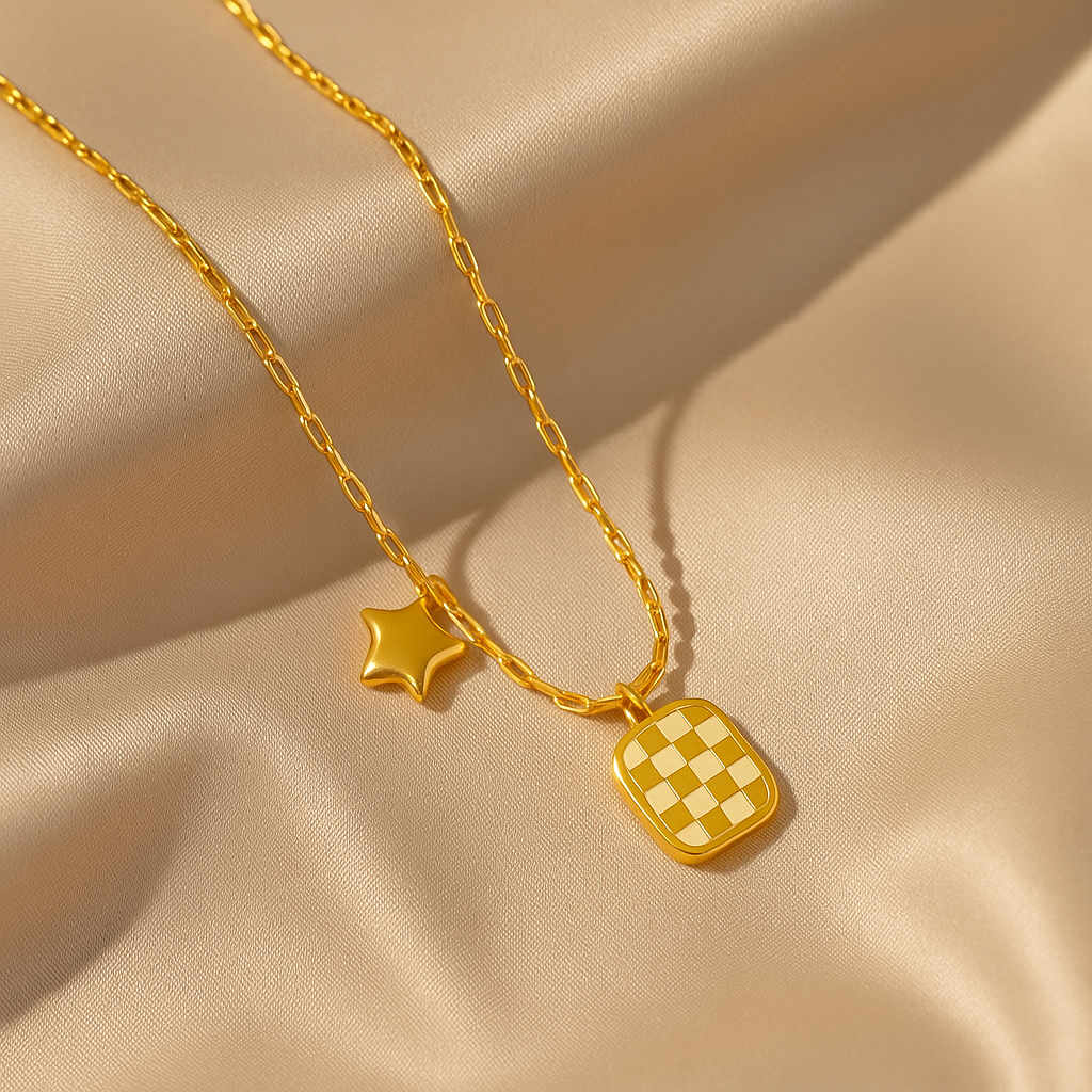 Dainty Square and Star Pendant Necklace