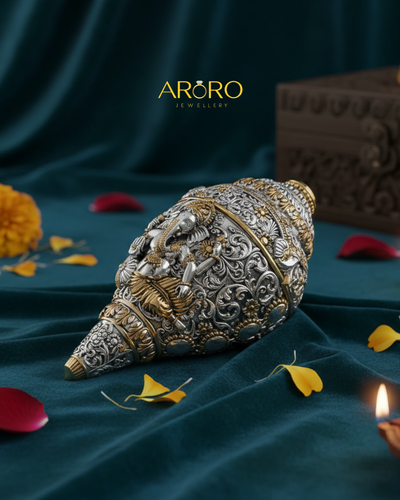 Ganesh Ji Shankh (Conch) - Pure 999 Silver Plated