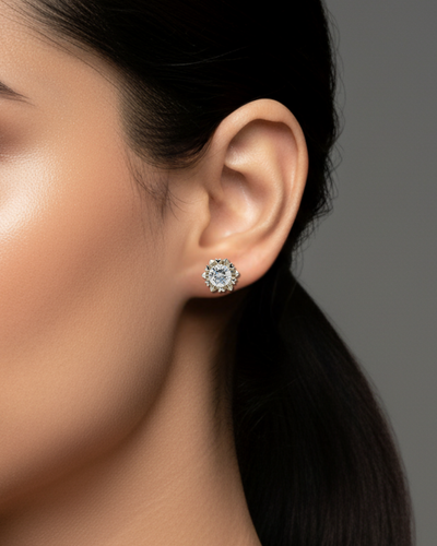 Sunburst Solitaire Stud Earrings