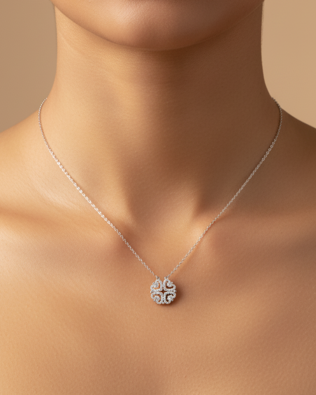 Hollow Heart & Clover Necklace