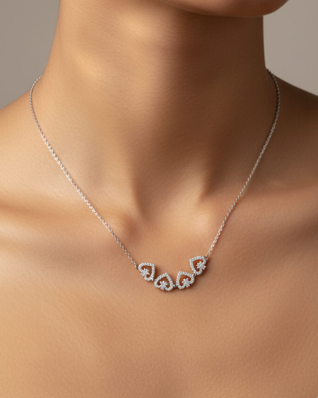 Hollow Heart & Clover Necklace