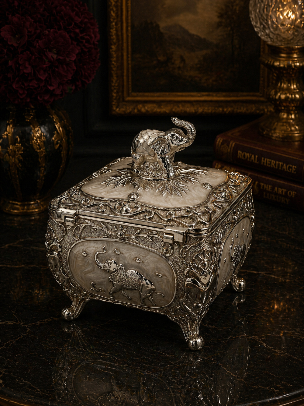 Silver Plated Elephant Cube Sugar Pot