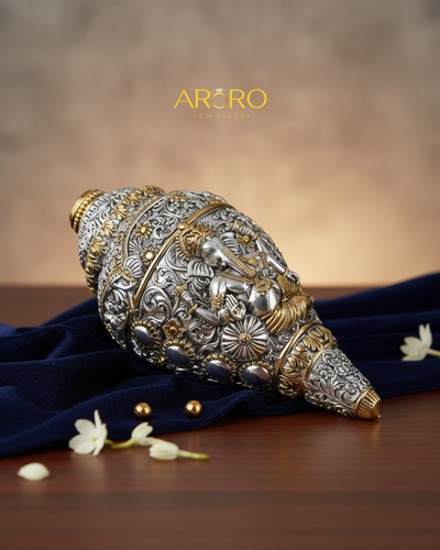 Ganesh Ji Shankh (Conch) - Pure 999 Silver Plated