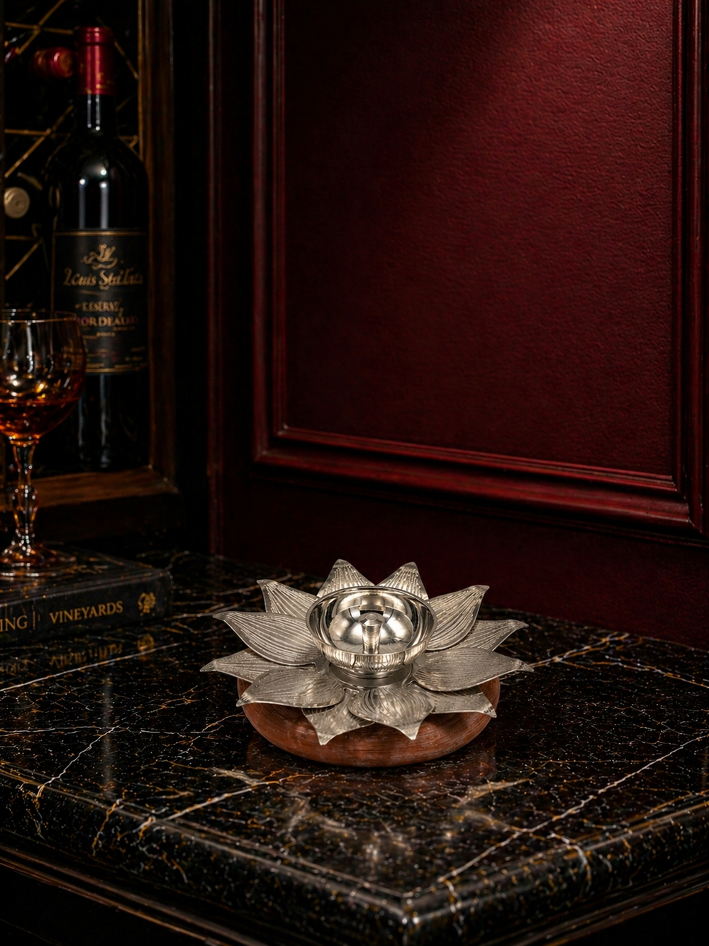Silver Quartz Stone Lotus Diya