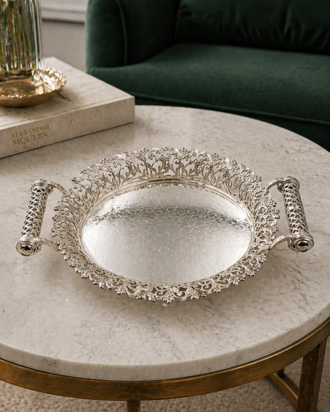 Silver Round Handle Tray