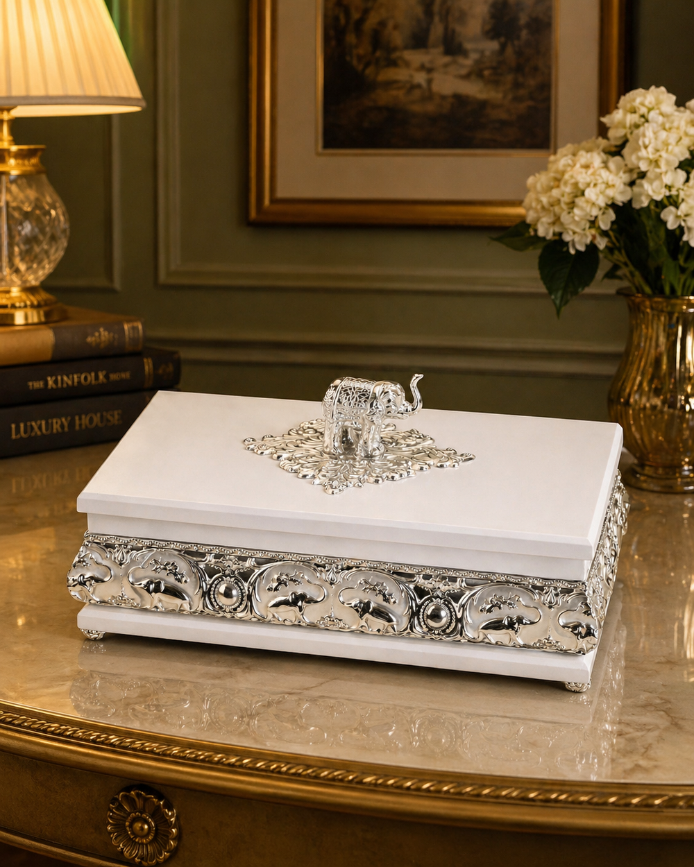 SILVER PLATED ELEPHANT 
DRY FRUIT BOX