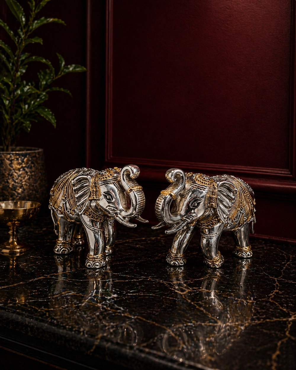 Silver and Gold Plated Elephant Pair (Large)