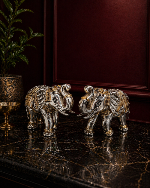 Silver and Gold Plated Elephant Pair (Large)