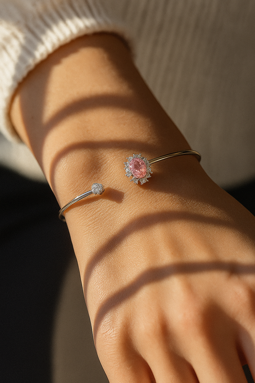 Pink Sapphire Halo Cuff Bracelet