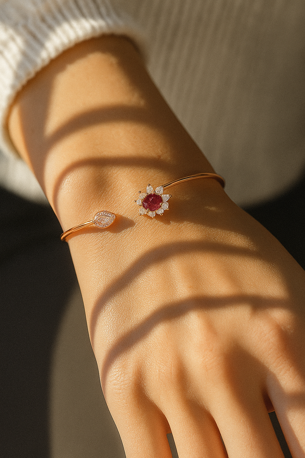 Red Crystal Bloom Cuff Bracelet