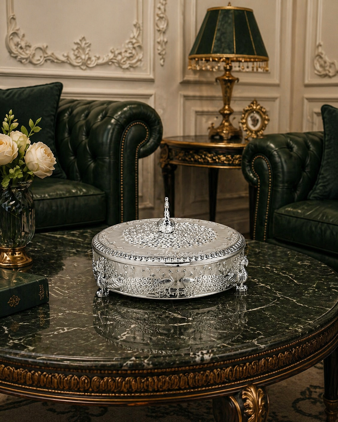 Silver Plated Enamel Dry Fruit Box (Circle)