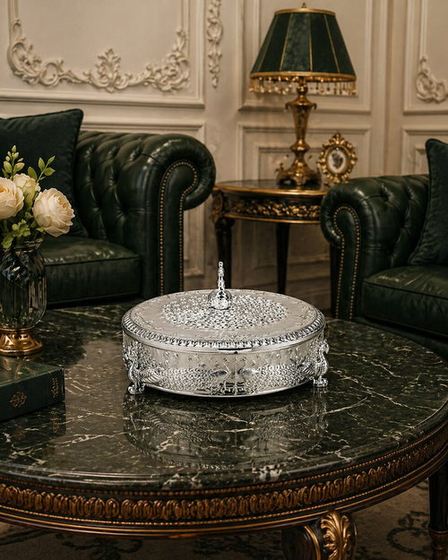 Silver Plated Enamel Dry Fruit Box (Circle)