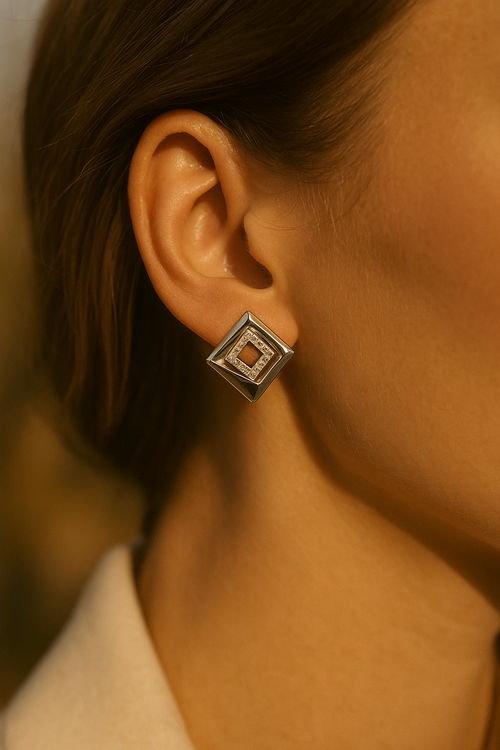 Silver Diamond Studs Earrings