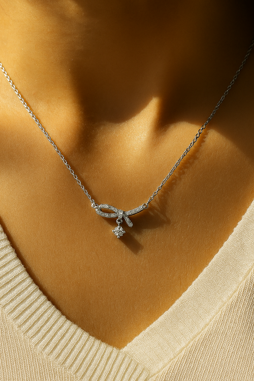 Silver Ribbon Charm Necklace