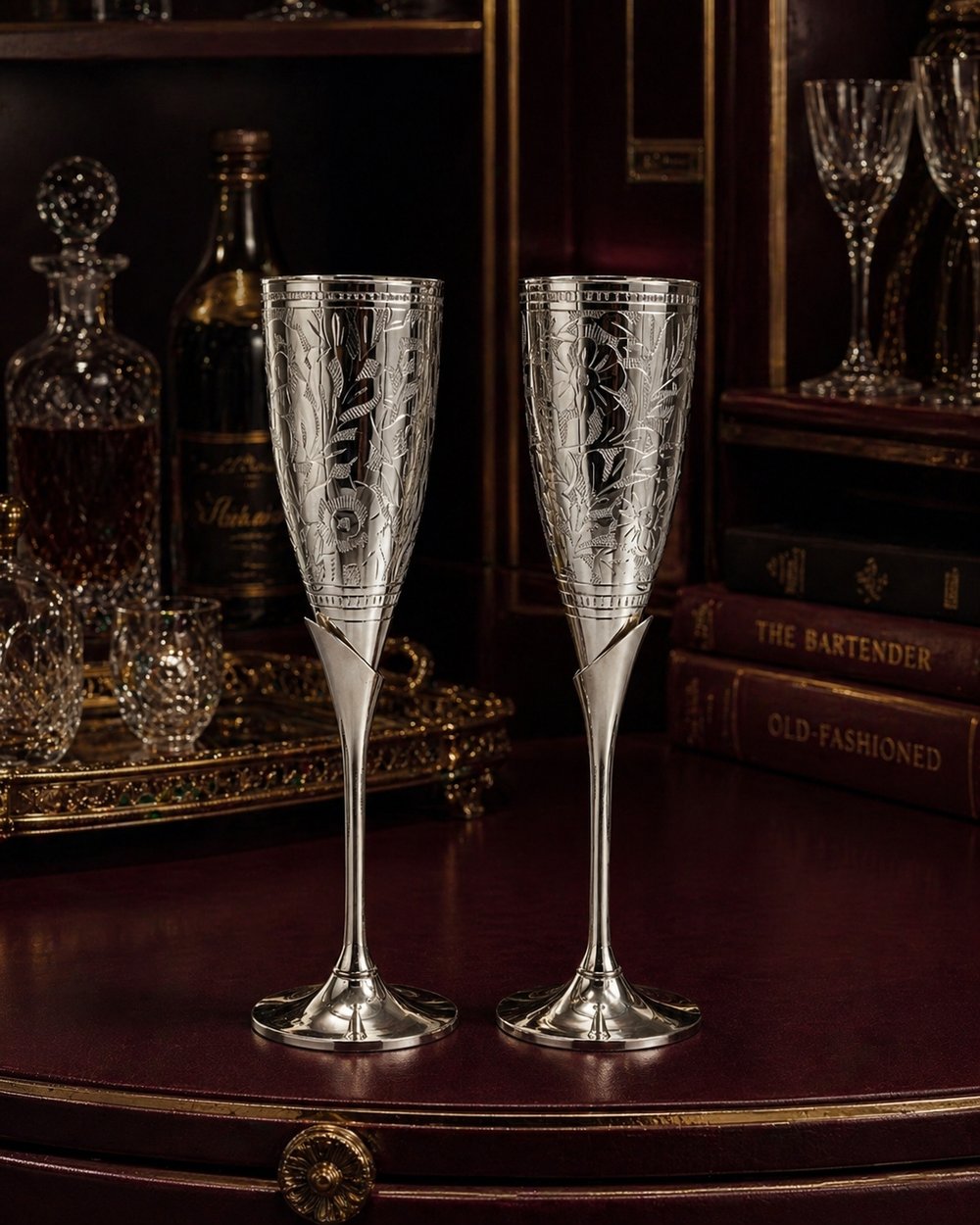 Silver premium champagne glass pair