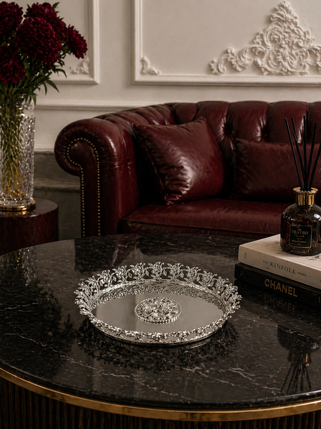 Silver Round Mirror Tray
