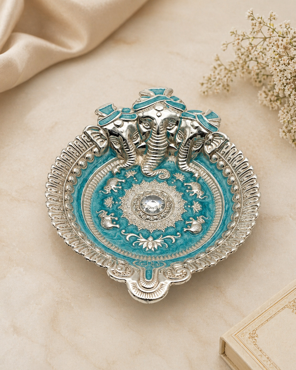 Silver Ganesha Round Tray