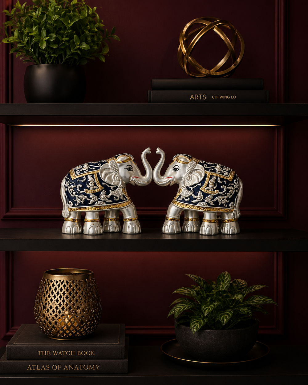 Silver Plated Enamel Elephant Pair