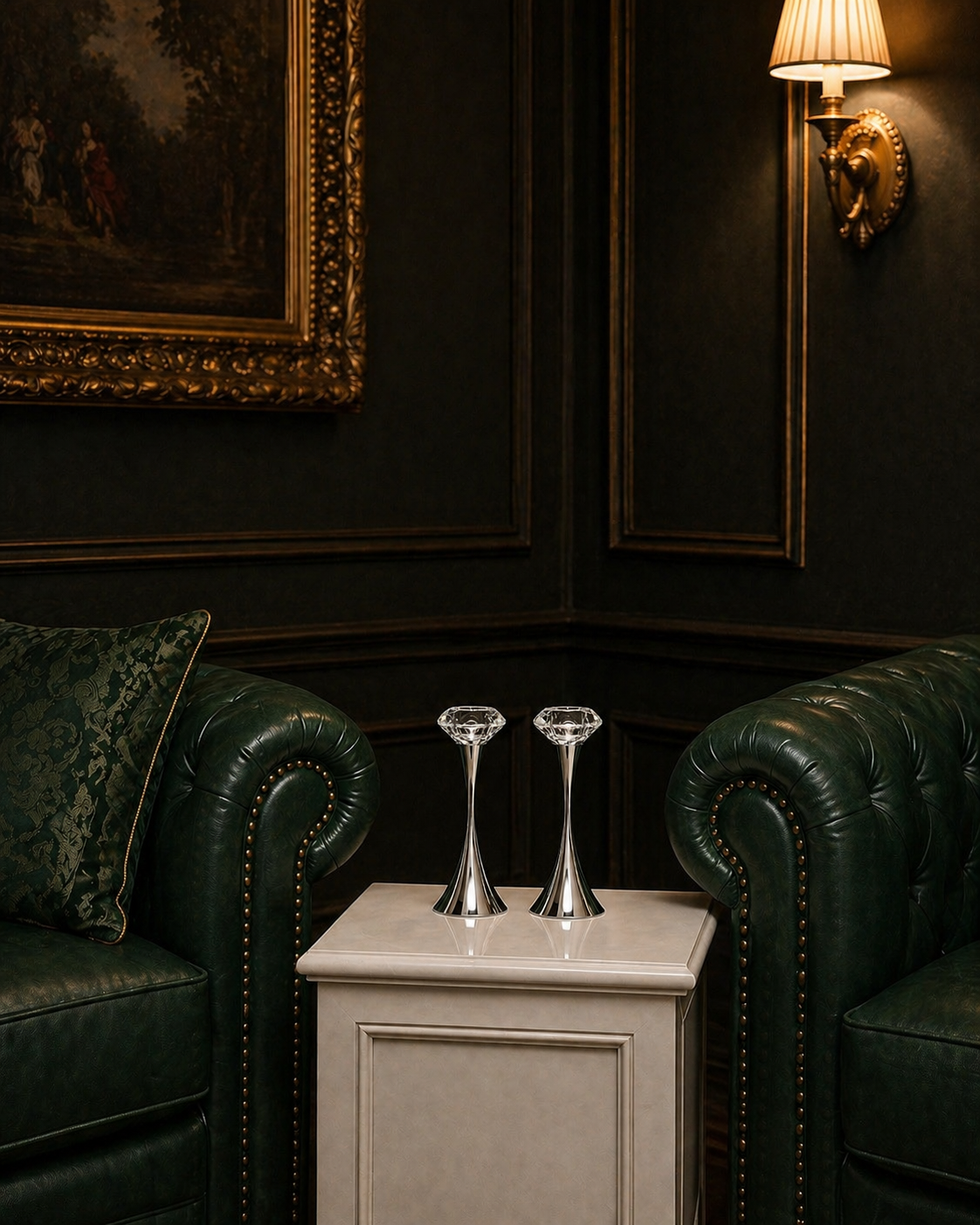 Silver Plated Crystal Candlestand Pair