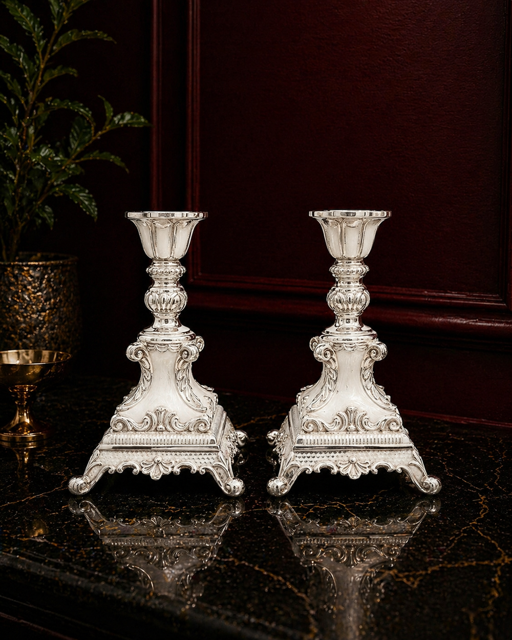 Silver Antique Candlestand Pair