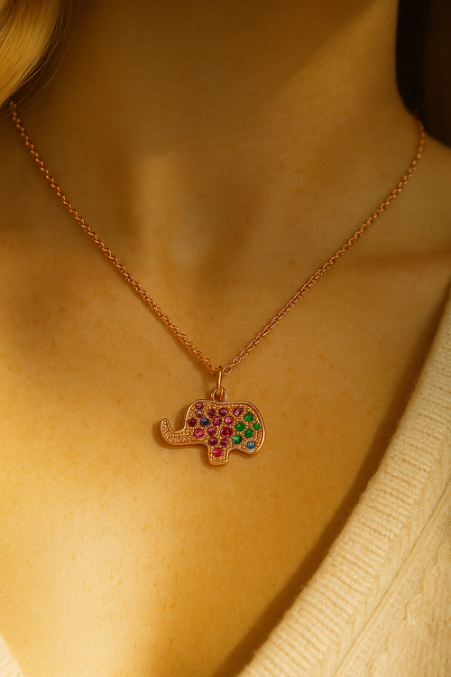 Rose Gold Elephant Charm Necklace